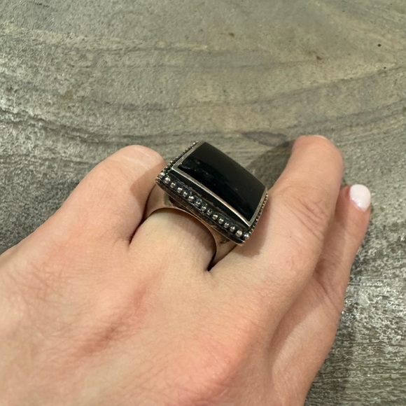 EXEX by Claudia Agudelo 925 Sterling Silver Bold Ring with Square Onyx - Picture 11 of 13